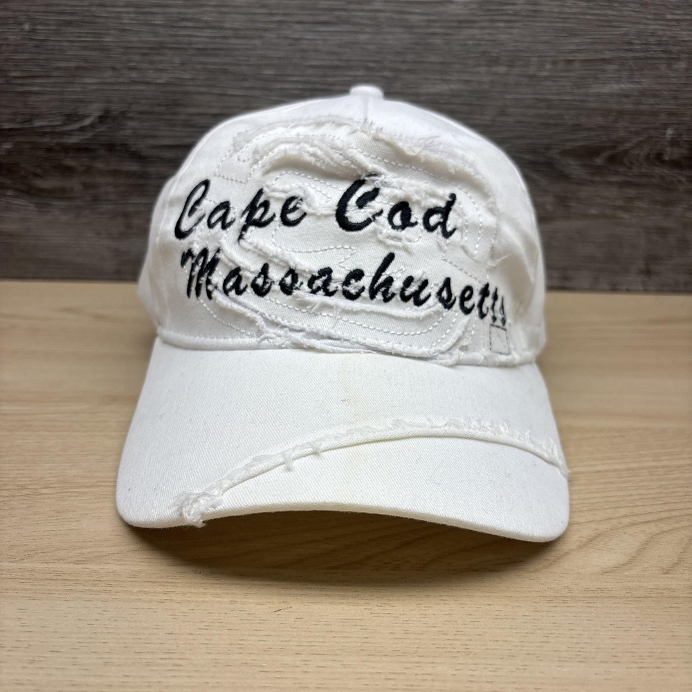 Cape Cod Massachusetts Lucky 7 Hat Cap Strap Back Mens One Size White Distressed